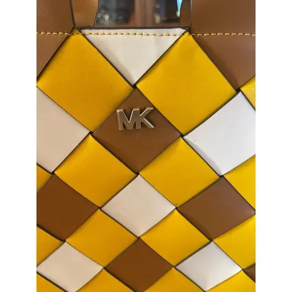 Michael Kors Mott Woven leather tote/shoulder bag in harvest fall colors - Picture 3 of 10